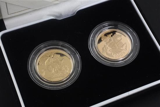 A Royal Mint set of two gold proof sovereigns, 2004 and 2005,